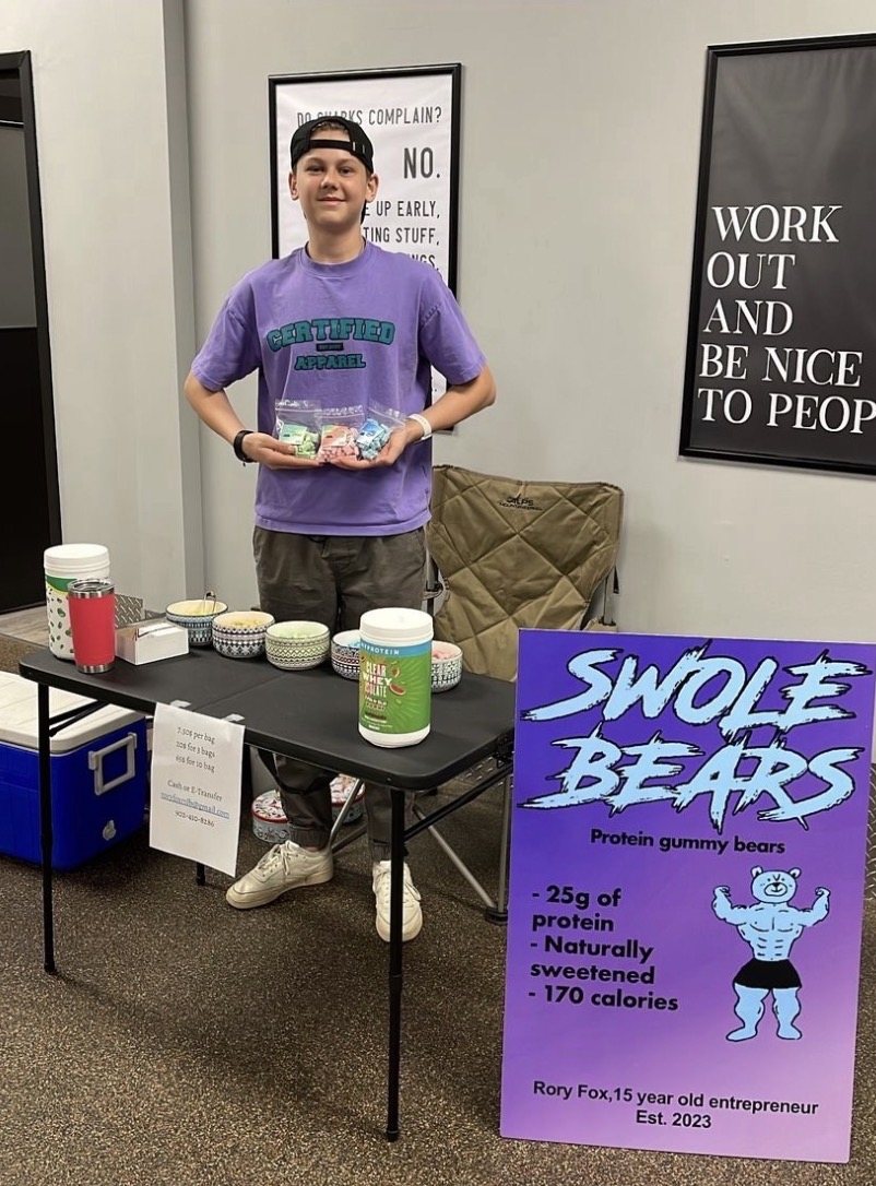 Rory Fox at 15 selling his first Swole Bears