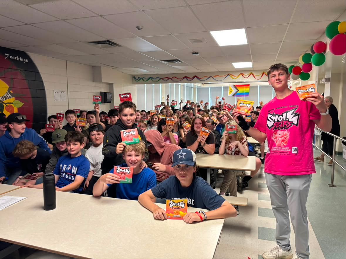 Rory speaking with students